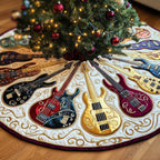 Golden Guitar Among Colored Guitars Christmas Tree Skirt