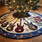 Guitars with Blue Swirl Border Christmas Tree Skirt
