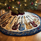 Guitars on Cream Navy Scallop Christmas Tree Skirt