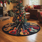 Guitars on Black with Gold Accents Christmas Tree Skirt