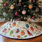 Bright Owl Ring on White Christmas Tree Skirt