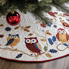 Two Owls on the Golden Branch Christmas Tree Skirt