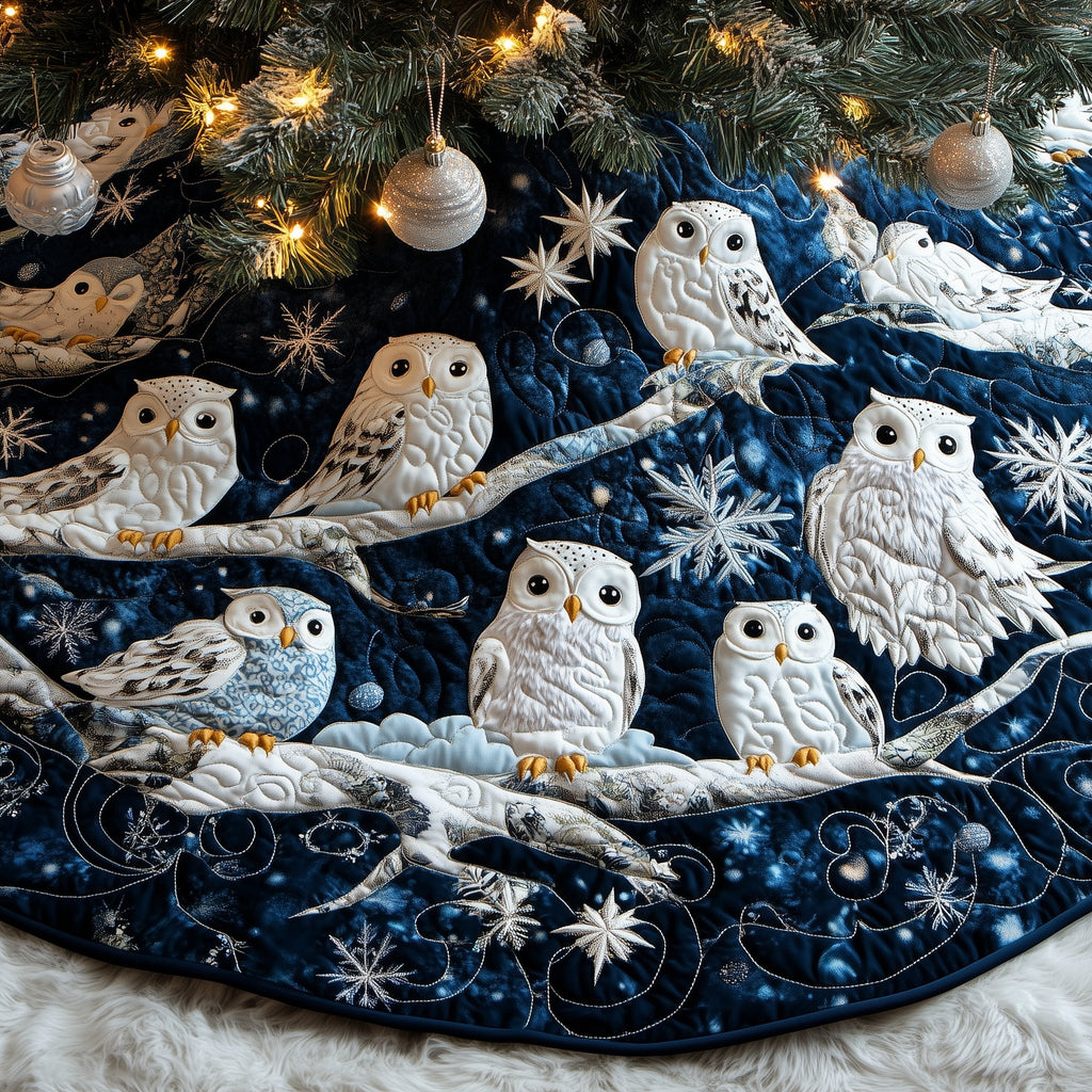 Snowy Owls on the Winter Night Christmas Tree Skirt