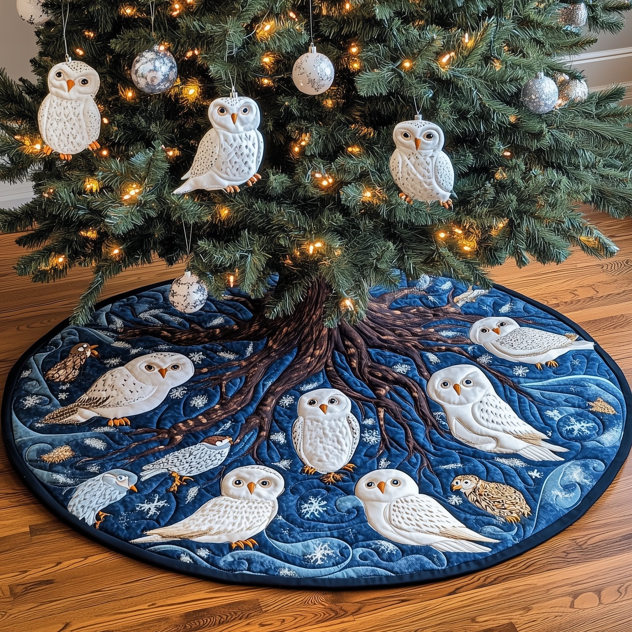 Snow Owls Christmas Tree Skirt