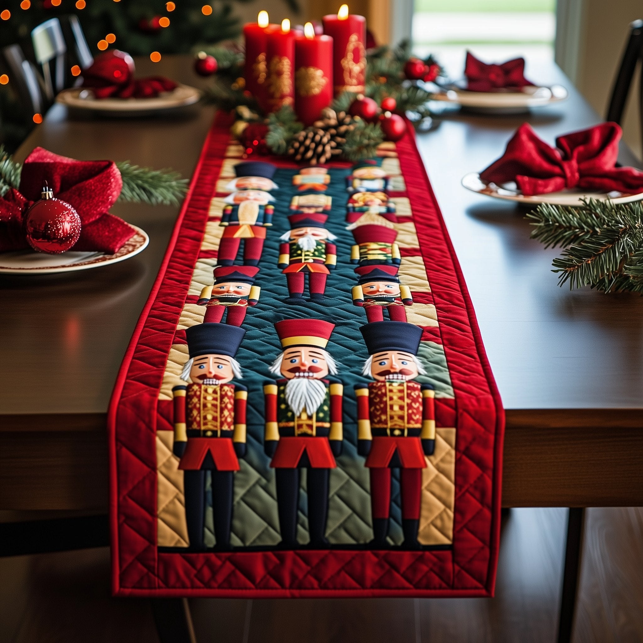 Nutcrackers on Navy with Red Trim Table Runner