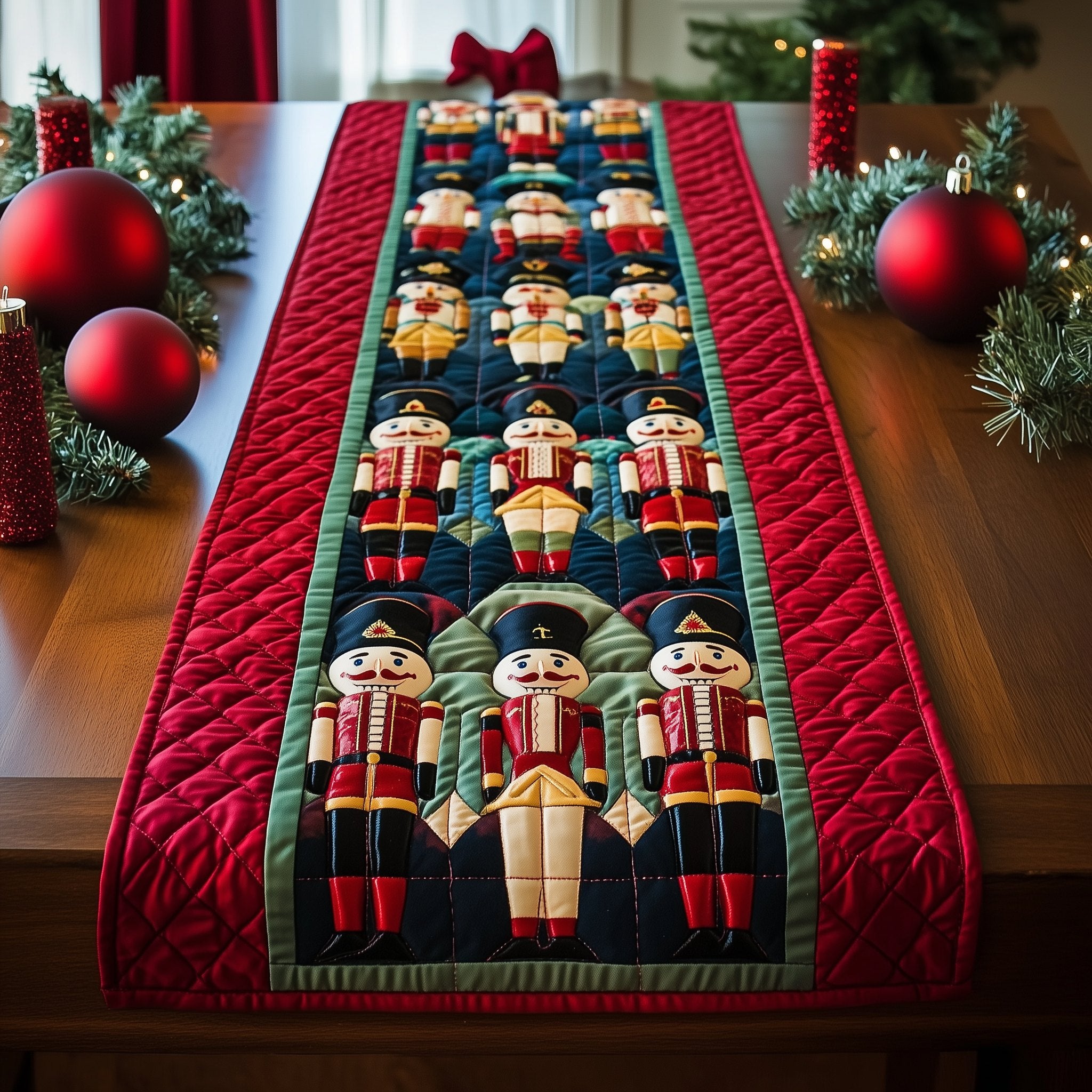 Red and Green Nutcrackers Table Runner