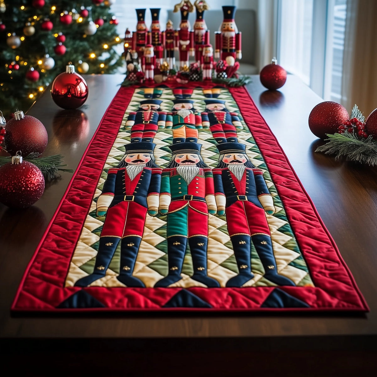 Nutcrackers on Diamond Patchwork Table Runner