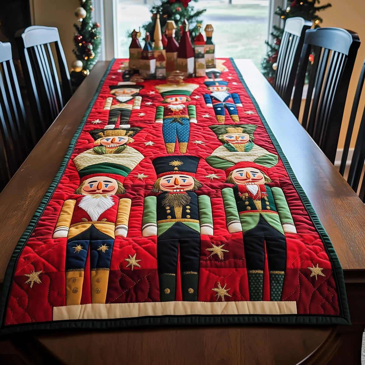 Large Nutcrackers on Red Panel Table Runner