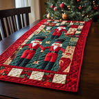 Two Santas on Green Patchwork Table Runner