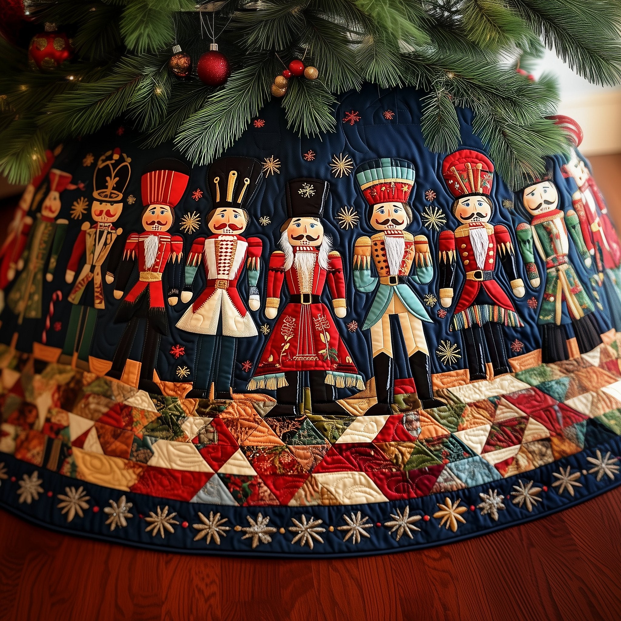Nutcracker Company on Starry Navy Christmas Tree Skirt