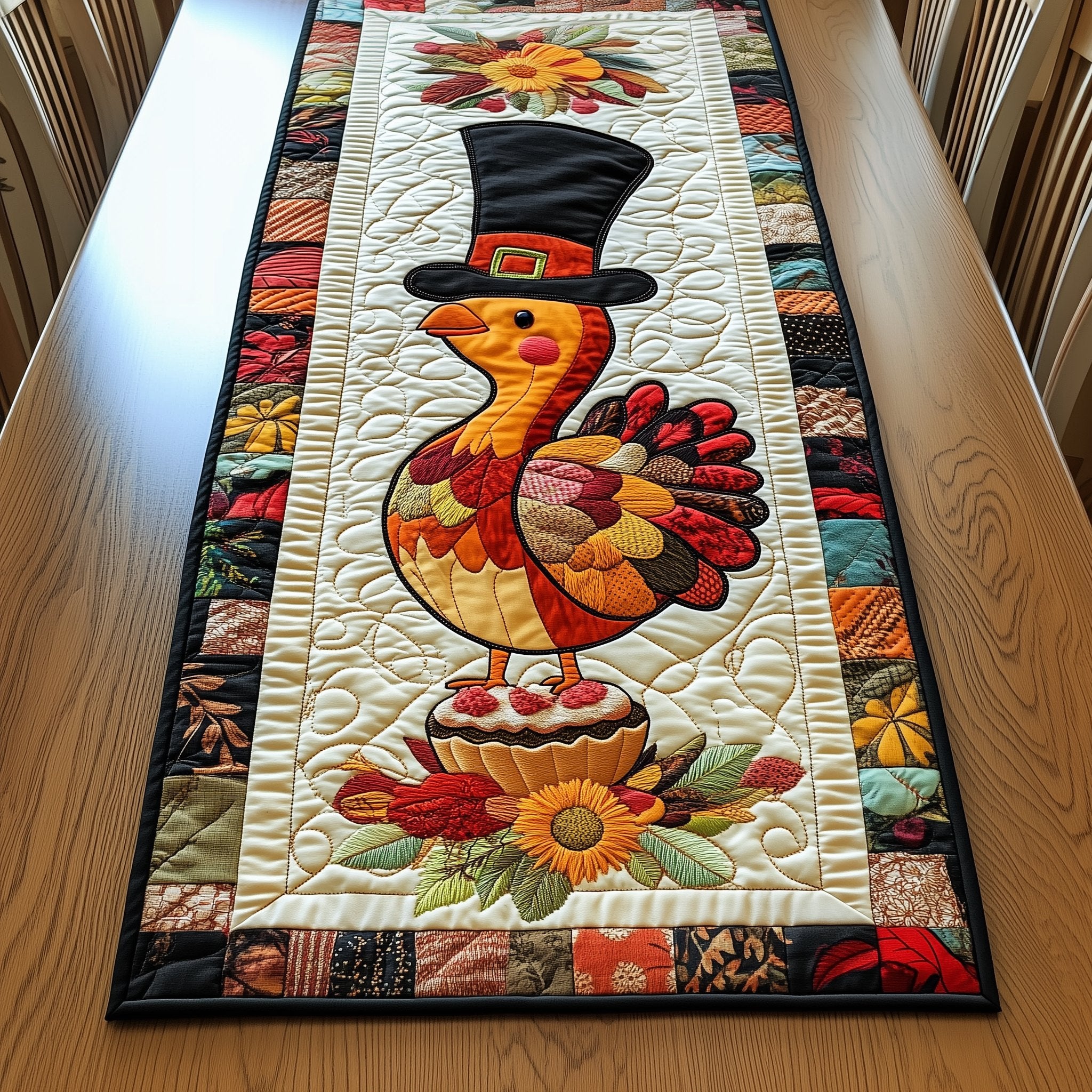 Turkey Above Flowers and Fruit Table Runner