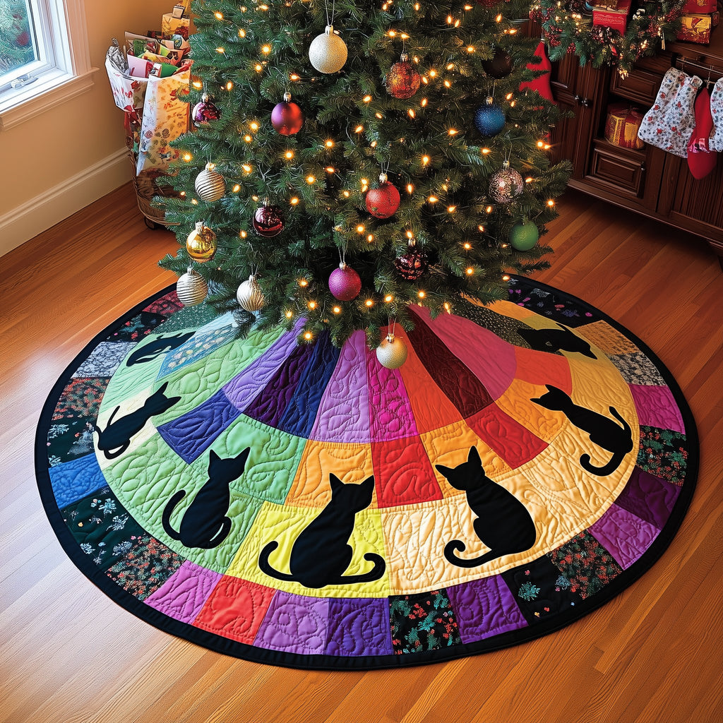 Black Cats on Rainbow Wedges Christmas Tree Skirt