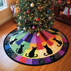 Black Cats on Rainbow Wedges Christmas Tree Skirt