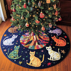 Colorful Cats Under a Starry Sky Christmas Tree Skirt