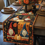 Gnomes with Pumpkins on Rust Table Runner