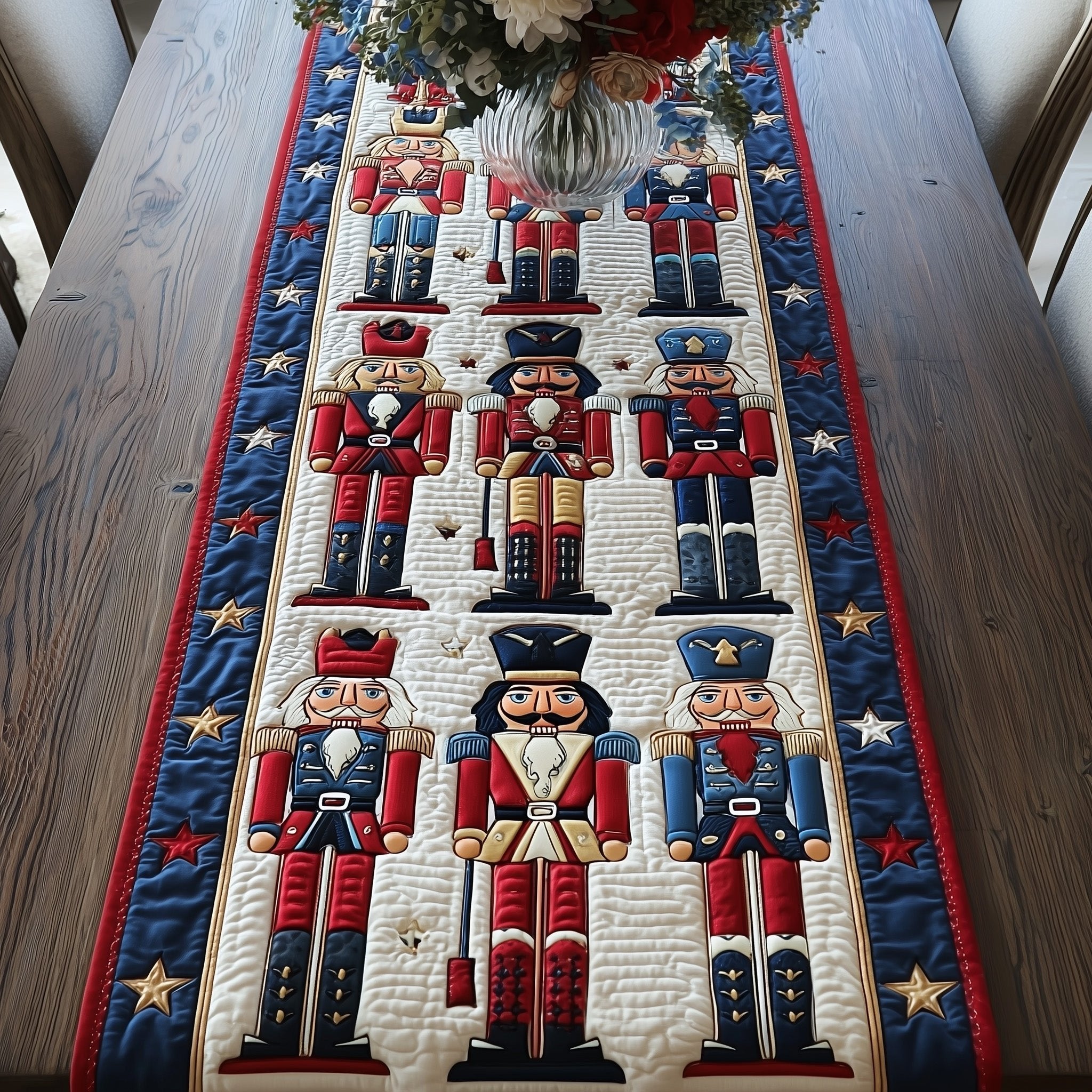 Nutcrackers with Blue Star Border Table Runner