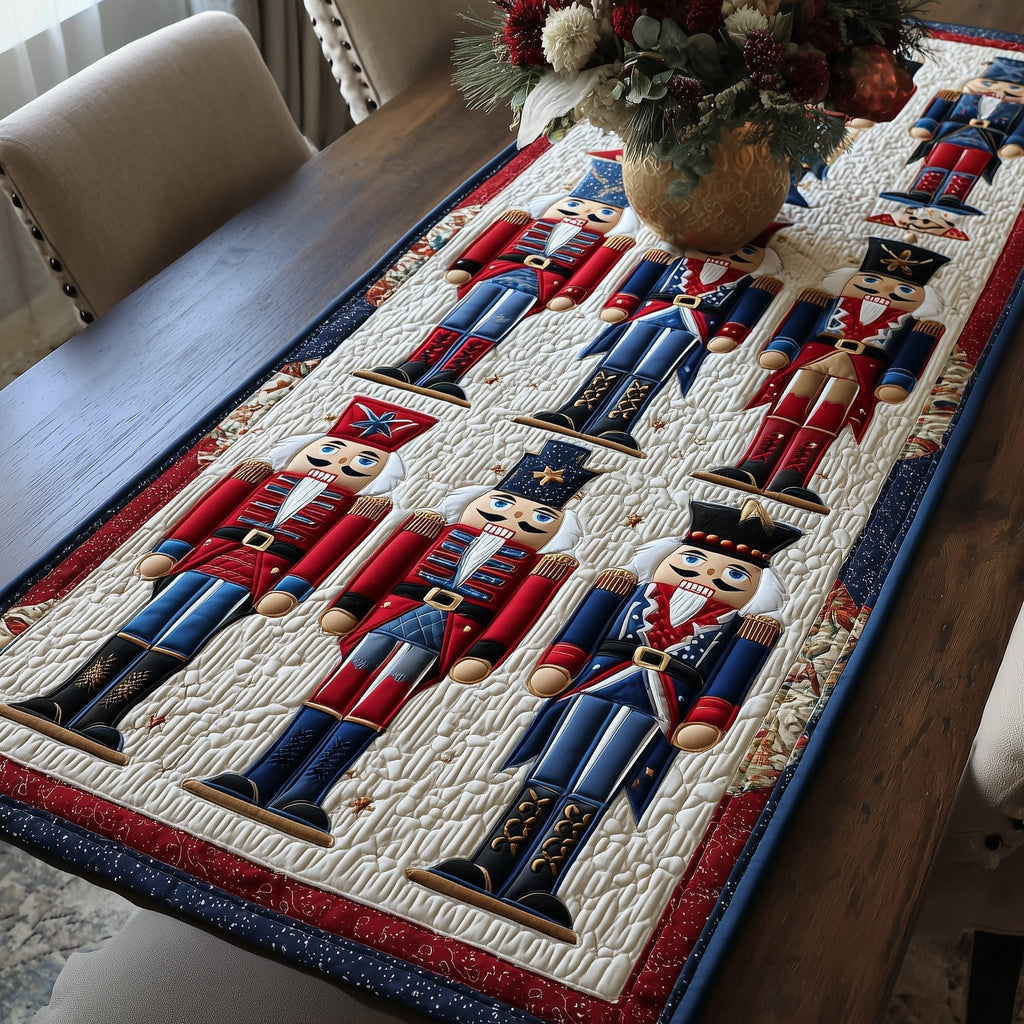 Red and Blue Nutcrackers on White Table Runner