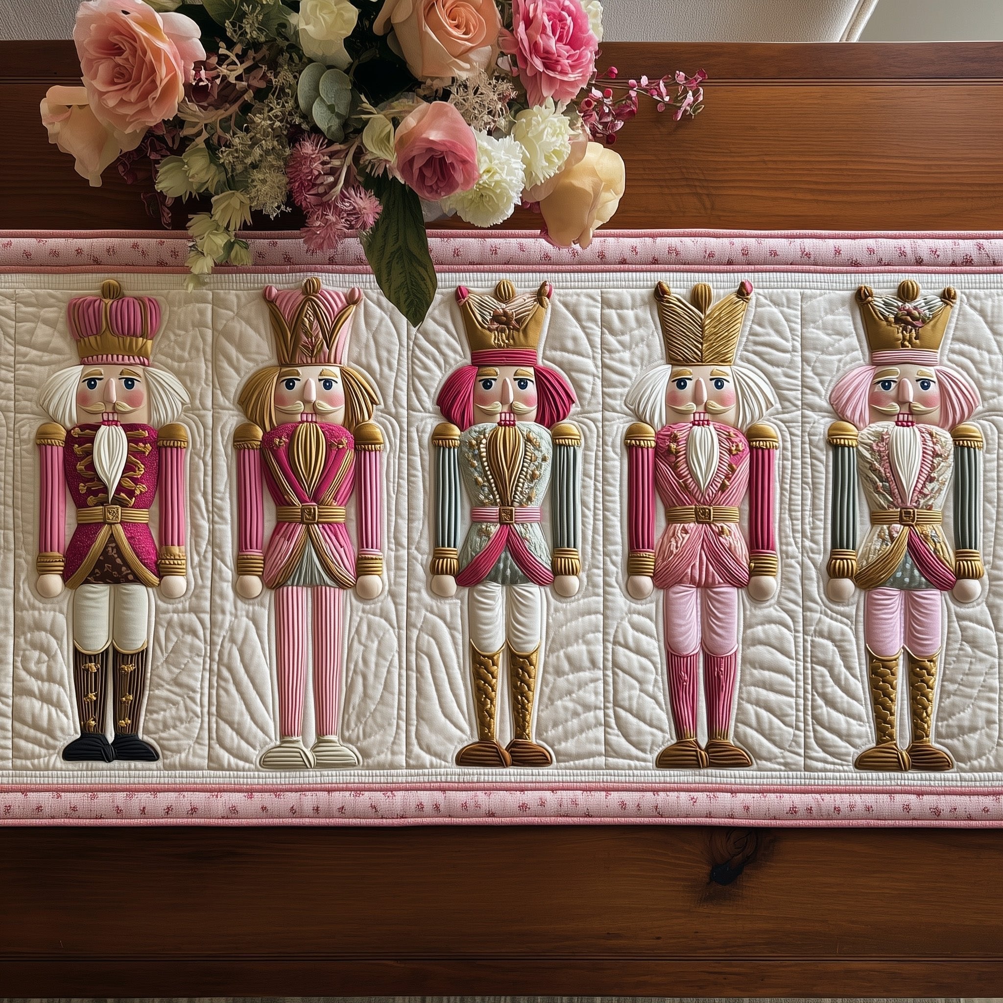 Crowned Pink Nutcrackers Table Runner