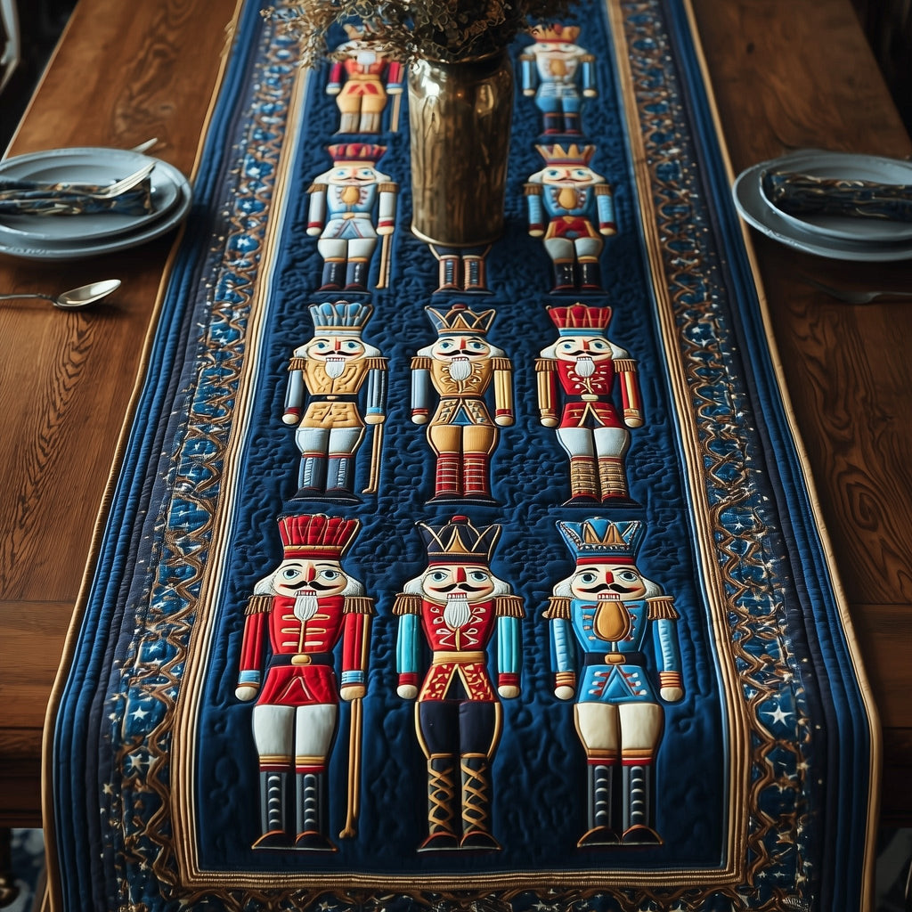Nutcrackers on Blue Quilting Table Runner