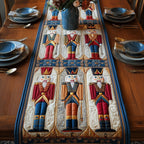 Nutcrackers on Blue and Cream Table Runner