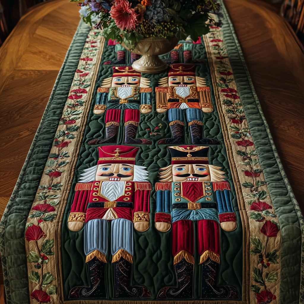 Nutcrackers with Green Floral Border Table Runner