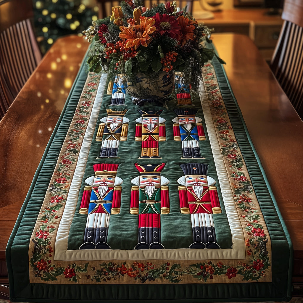Nutcrackers on Ivory with Flower Trim Table Runner