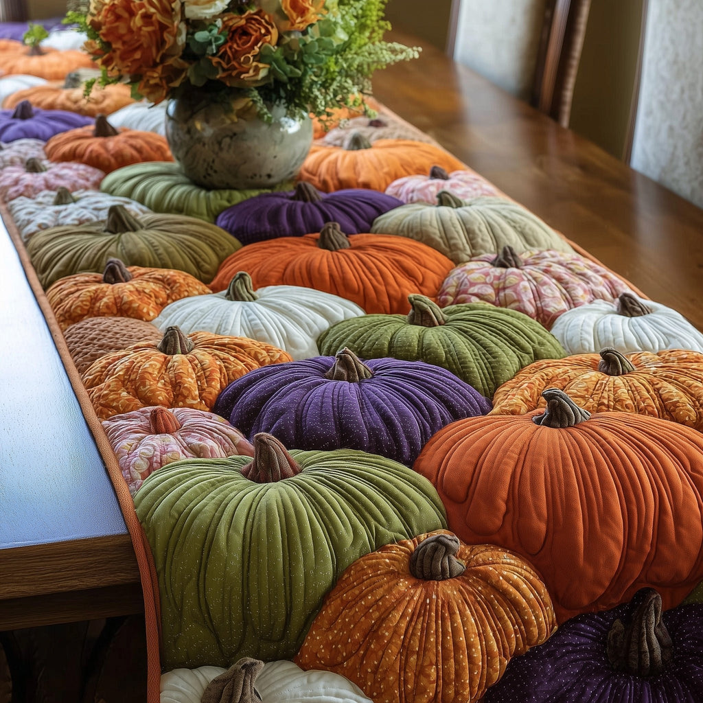 Plush Pumpkins in Green and Orange Table Runner