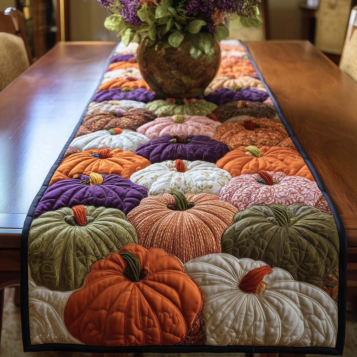 Purple and Orange Pumpkin Pile Table Runner