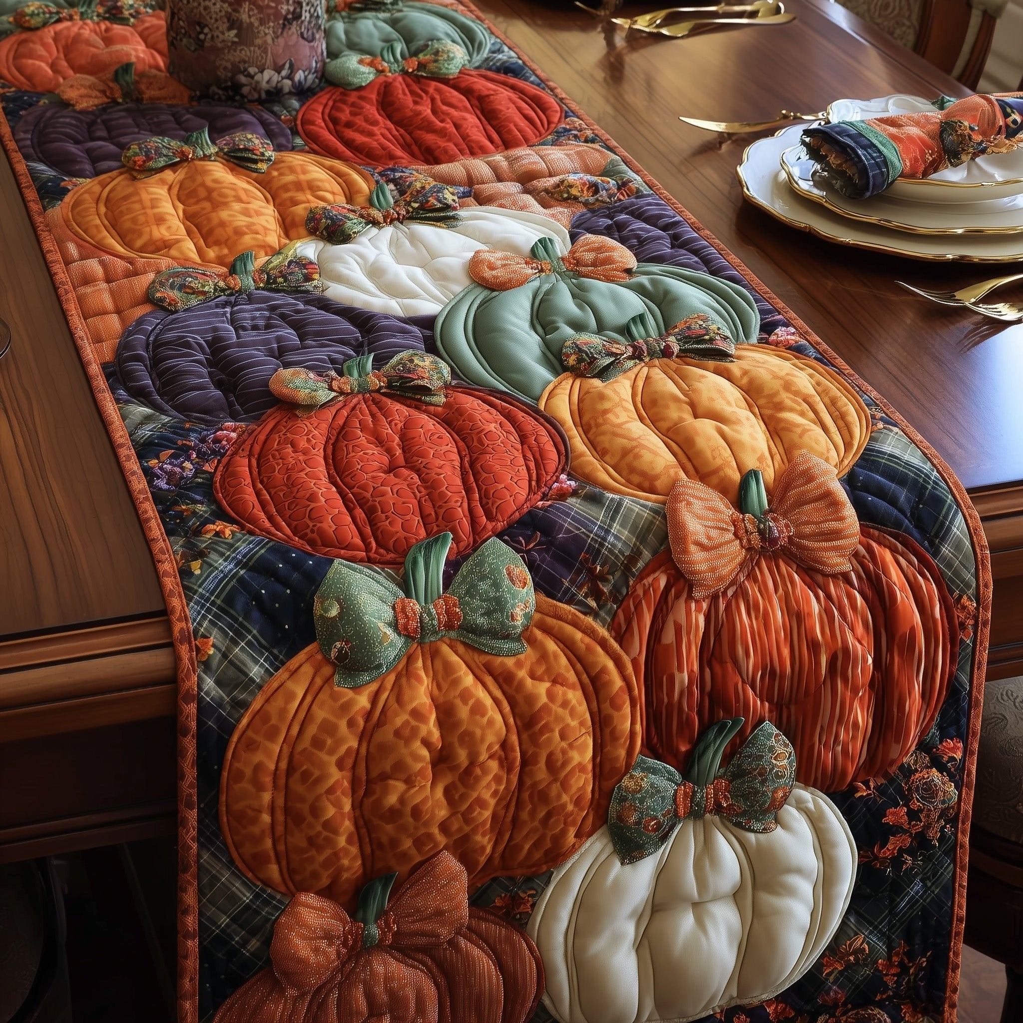 Orange and Plum Pumpkins Table Runner