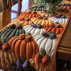 Orange Pumpkins with Fabric Bows Table Runner