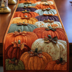 Amber Pumpkins with Tied Bows Table Runner