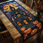 Jack o Lanterns Before the Haunted House Table Runner