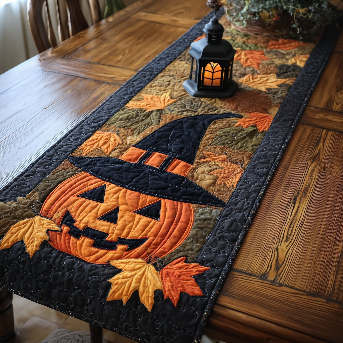 Jack o Lantern in a Witch Hat Table Runner