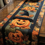 Two Jack o Lanterns with Witch Hat Table Runner