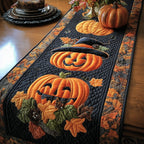 Smiling Pumpkin in a Black Hat Table Runner