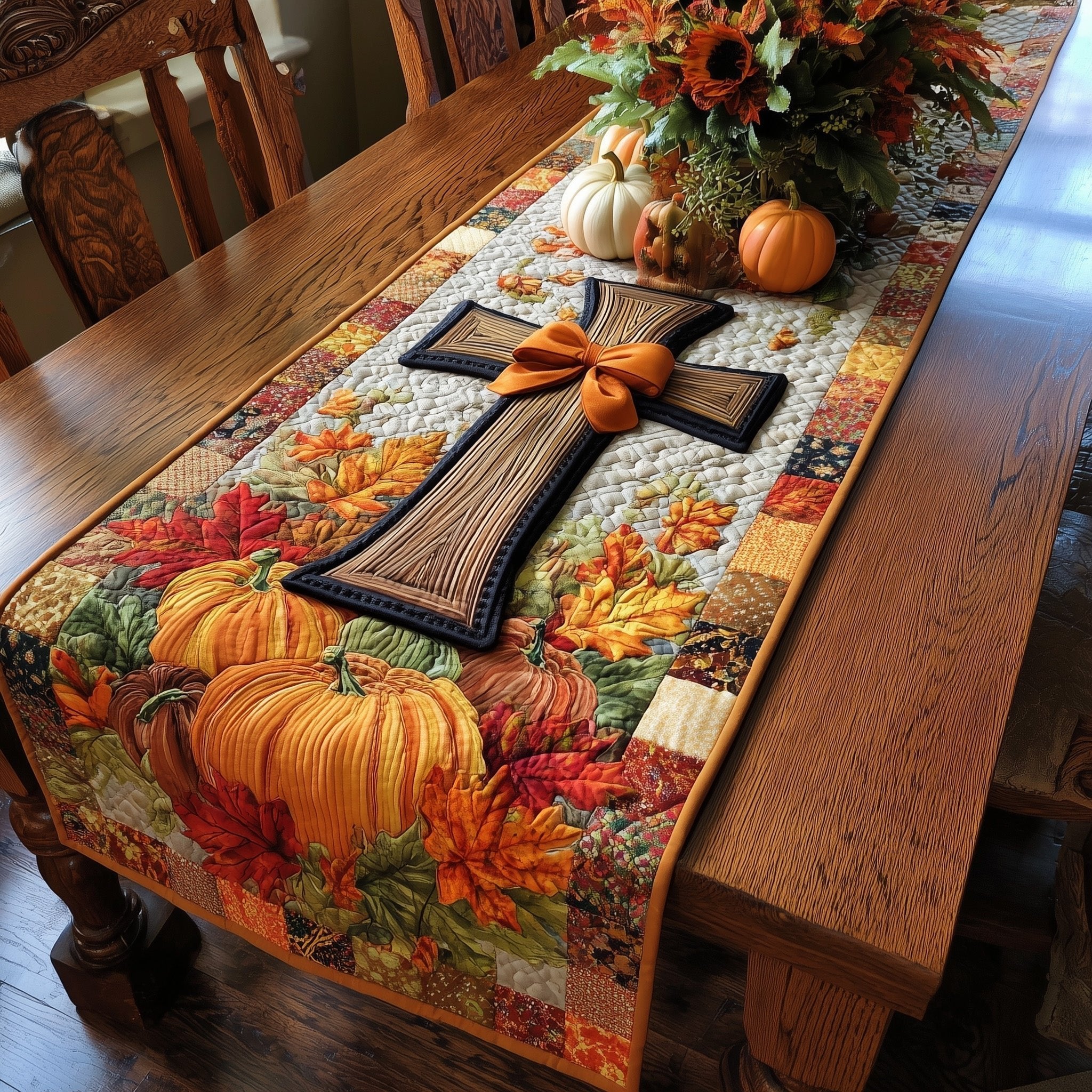 Cross with an Orange Bow Table Runner