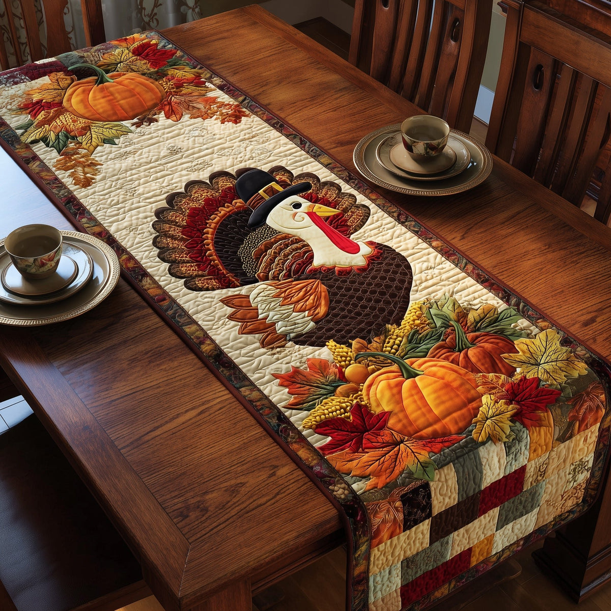 Turkey Among the Autumn Harvest Table Runner