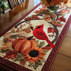 Cardinal Pair in Autumn Arch Table Runner