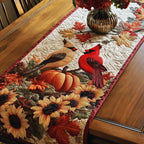 Red and Brown Cardinals with Pumpkins Table Runner