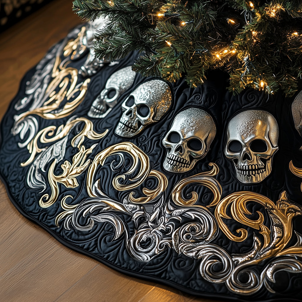 Skulls with Silver Scrollwork Christmas Tree Skirt