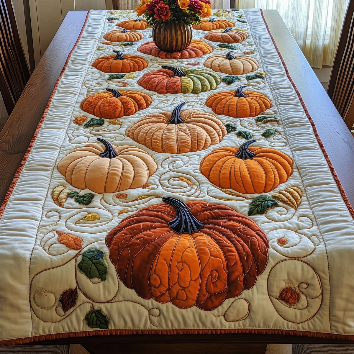 Orange and Cream Pumpkin Cluster Table Runner