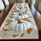 White Pumpkins on Cream Quilting Table Runner
