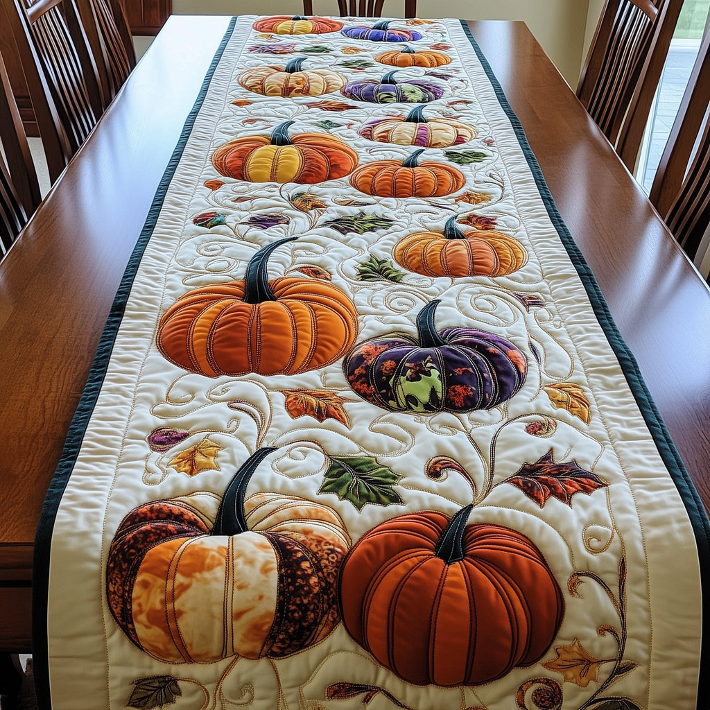 Orange and Burgundy Pumpkin Patch Table Runner