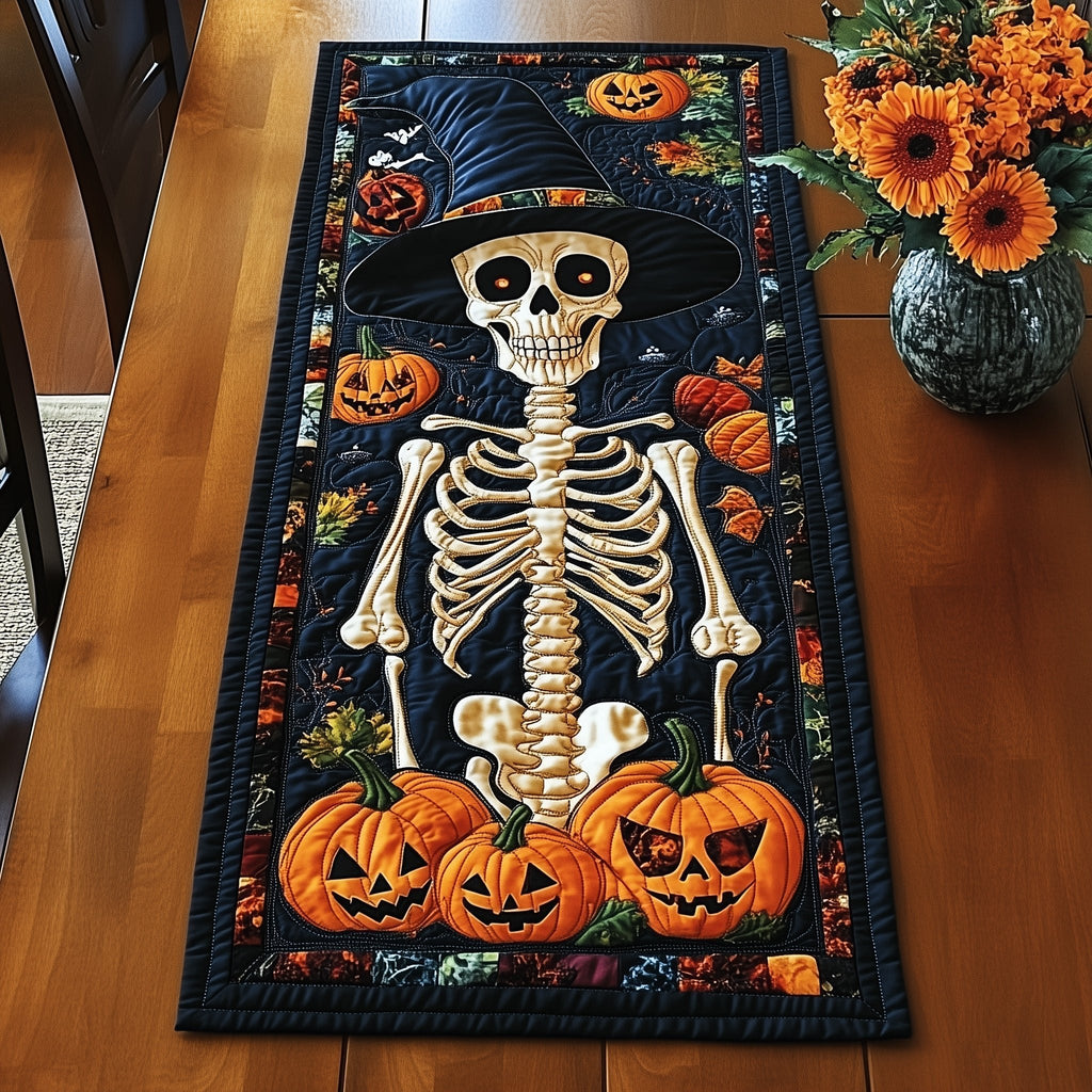 Skeleton Above the Jack o Lanterns Table Runner