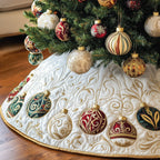 Gilded Baubles on Cream Swirl Christmas Tree Skirt