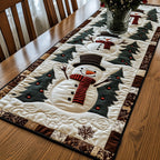Snowman in Top Hat on Cream Table Runner