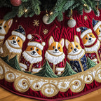 Corgis in Santa Hats Gold Band Christmas Tree Skirt