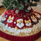 Corgis on Red with Gold Swirls Christmas Tree Skirt