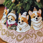 Corgis on Navy and Pink Gold Trim Christmas Tree Skirt