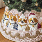 Corgis on Pale Blue and Pink Christmas Tree Skirt